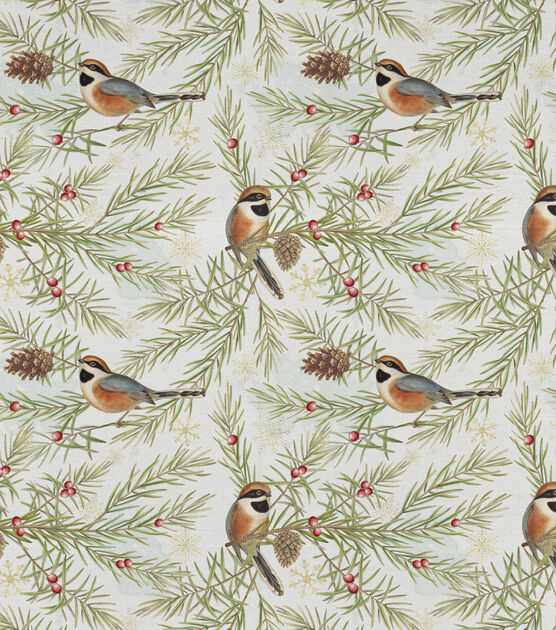 Chickadee on Pine Branches Christmas Cotton Fabric, , hi-res, image 2
