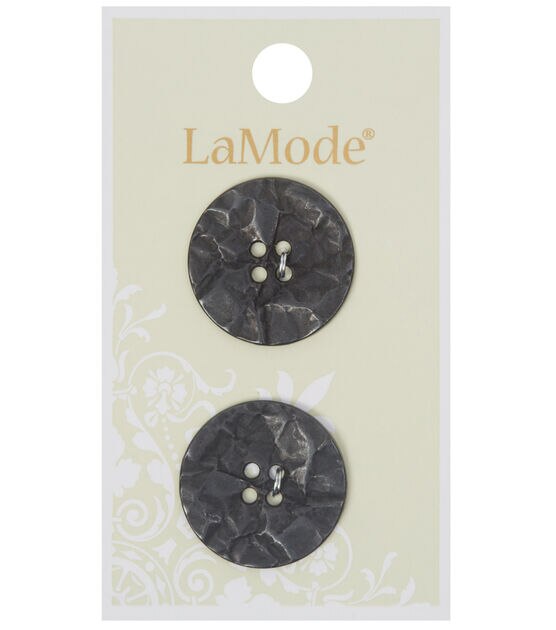 La Mode 7/8" Black Textured Metal 4 Hole Buttons 2pk