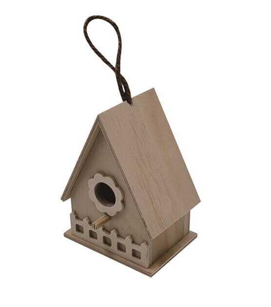 5" Unfinished Wood Birdhouse With Fence by Park Lane, , hi-res, image 1
