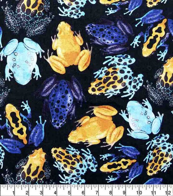 Blue And Yellow Tree Frogs Novelty Cotton Fabric, , hi-res, image 2