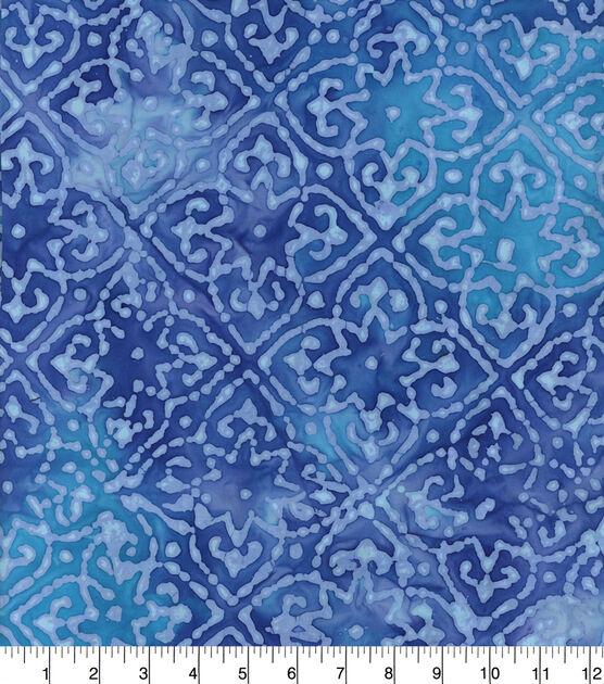 Star Shape Flower Blue Batik Cotton Fabric, , hi-res, image 2