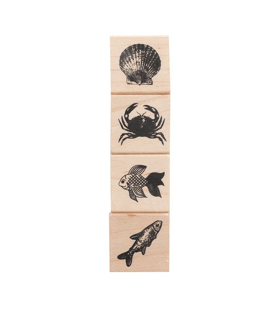 American Crafts Wooden Stamp Set Sea Animals