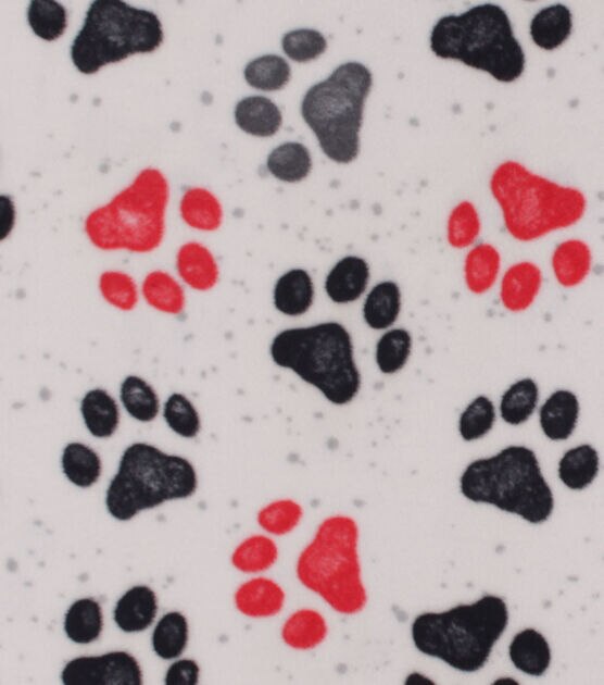 Watercolor Paws on White Anti Pill Fleece Fabric