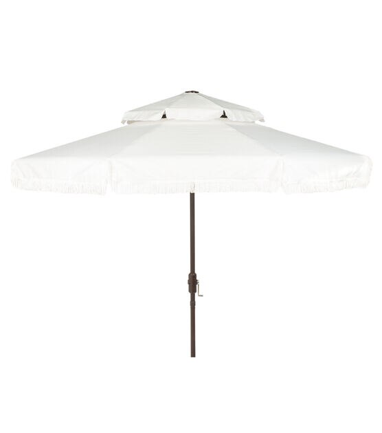 Safavieh 9' Milan White Fringe Double Top Crank Patio Umbrella