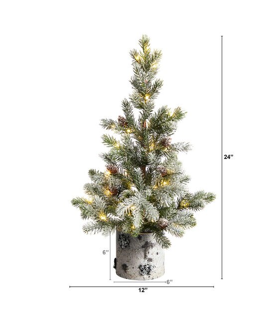 Nearly Natural 2' White Pre Lit Flocked Christmas Tree in Birch Planter, , hi-res, image 2