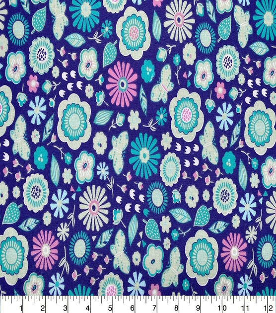 Pink Packed Floral on Aqua Quilt Cotton Fabric by Quilter's Showcase
