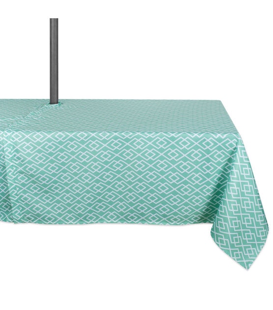 Design Imports Aqua Diamond Outdoor Tablecloth with Zipper 84"