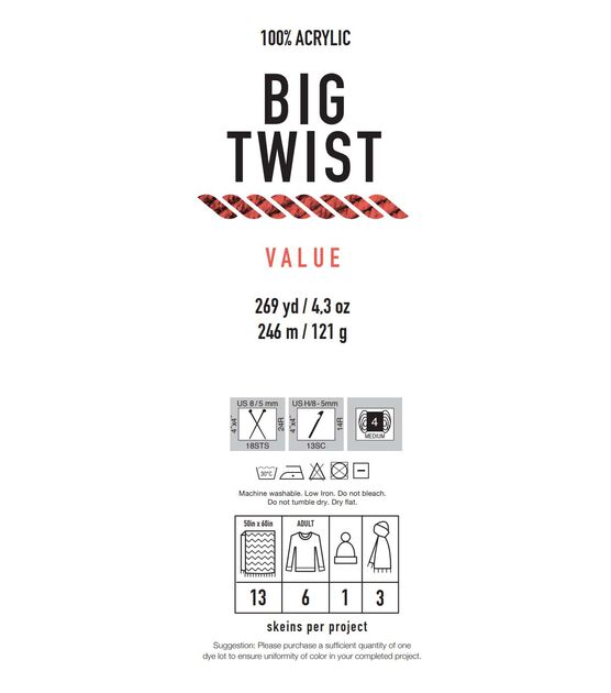 Value Print 269yds Worsted Acrylic Yarn by Big Twist, , hi-res, image 2