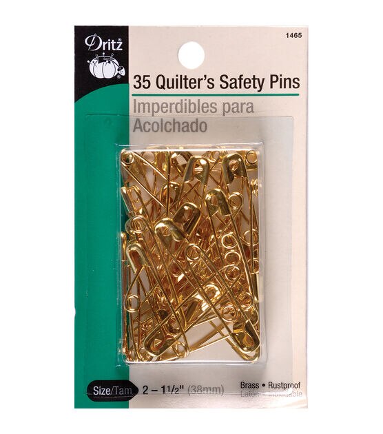 Dritz 1-1/2" Quilters Brass Safety Pins, Brass, 35 pc