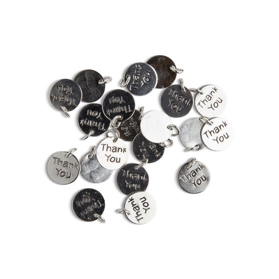 8mm x 4mm Silver Round Thank You Tag Charms 20pk by hildie & jo, , hi-res, image 2