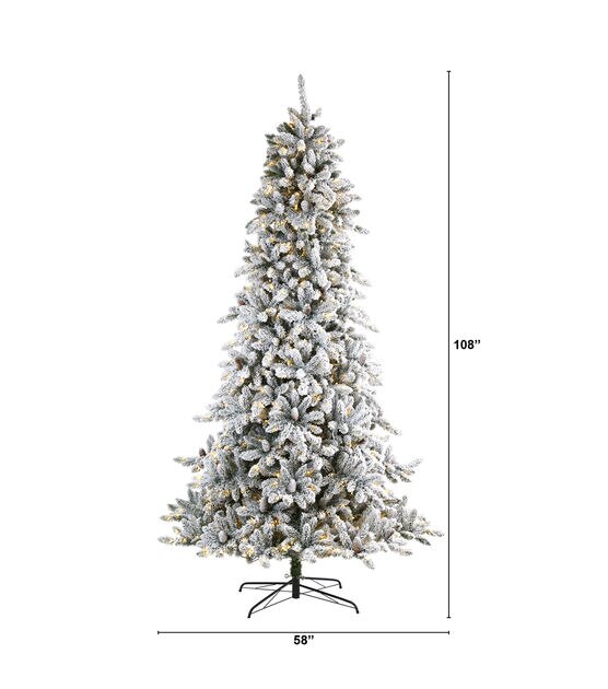 Nearly Natural 9' Clear Pre Lit Flocked Livingston Fir Christmas Tree, , hi-res, image 2
