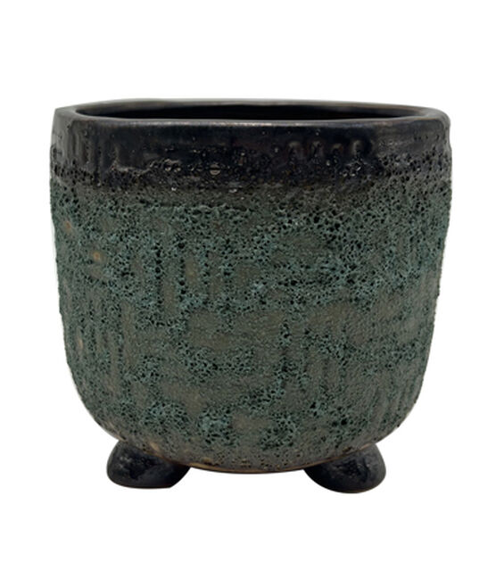 5" Teal Rough Stone Textured Ceramic Planter With Feet by Bloom Room, , hi-res, image 1