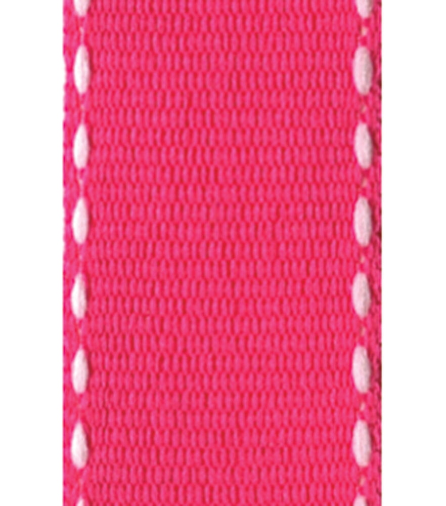Offray 5/8" x 9' Side Saddle Stitches Woven Ribbon, Pink, swatch
