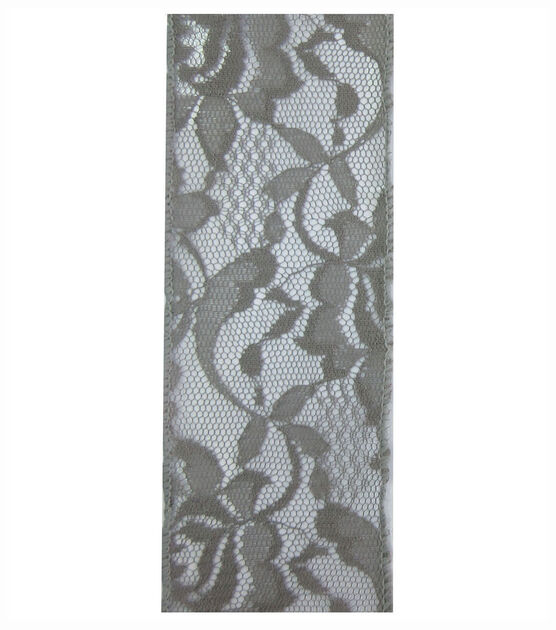 Decorative Ribbon 2.5''x15' Lace Ribbon Gray, , hi-res, image 2