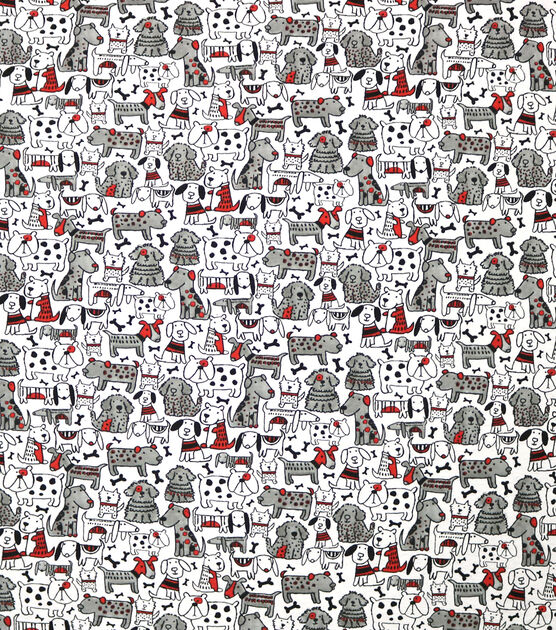 Sketched Dogs Red & Black Super Snuggle Flannel Fabric, , hi-res, image 2