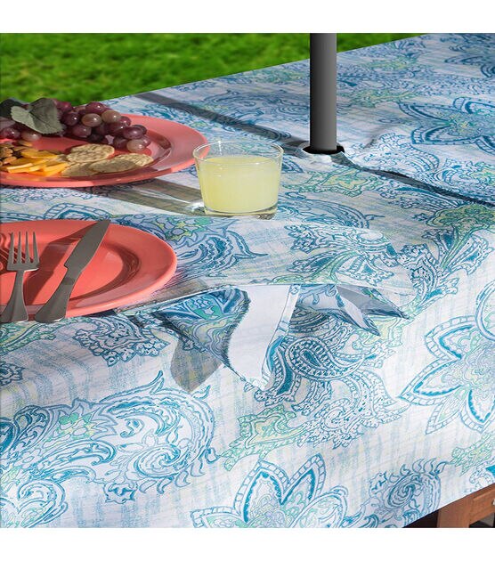 Design Imports Watercolor Paisley Outdoor Tablecloth with Zipper 120", , hi-res, image 6