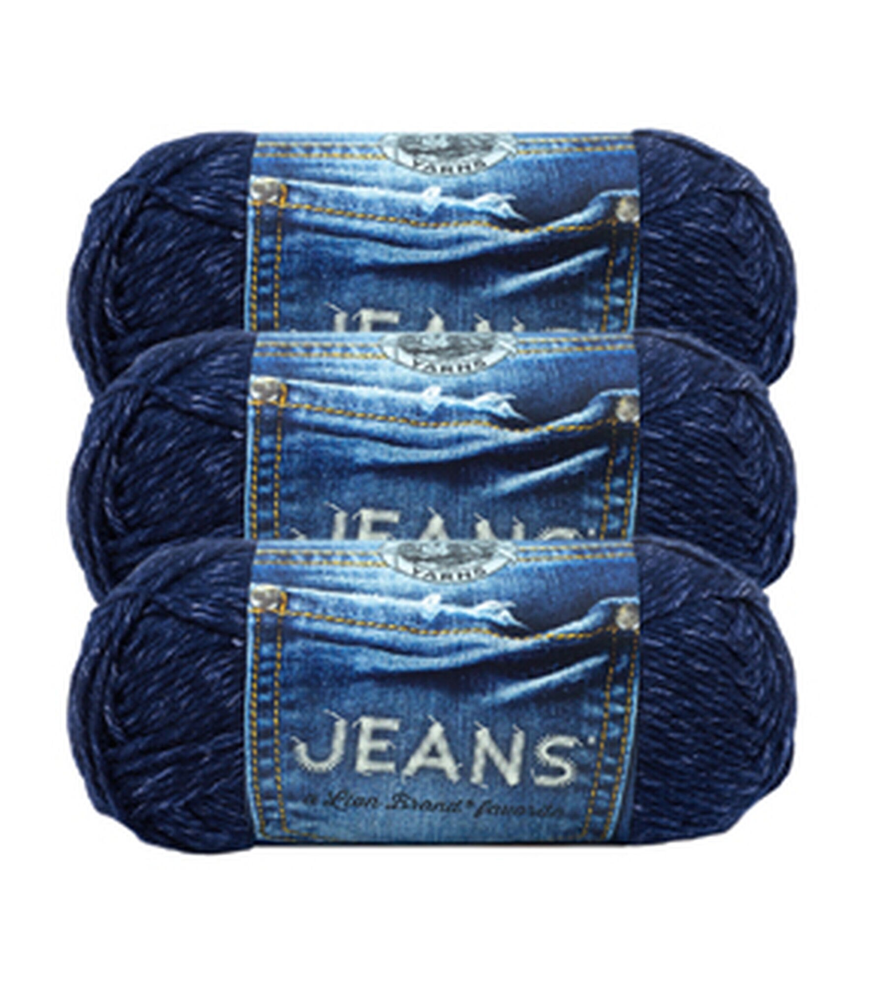 Lion Brand Jeans Worsted Acrylic Yarn 3 Bundle, Brand New, hi-res