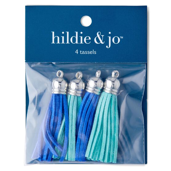 2" Blue & Green Suede Tassel Pendants 4ct by hildie & jo