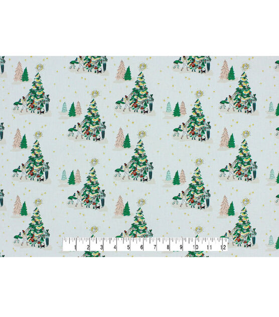 Decorating the Trees on White Christmas Metallic Cotton Fabric, , hi-res, image 4