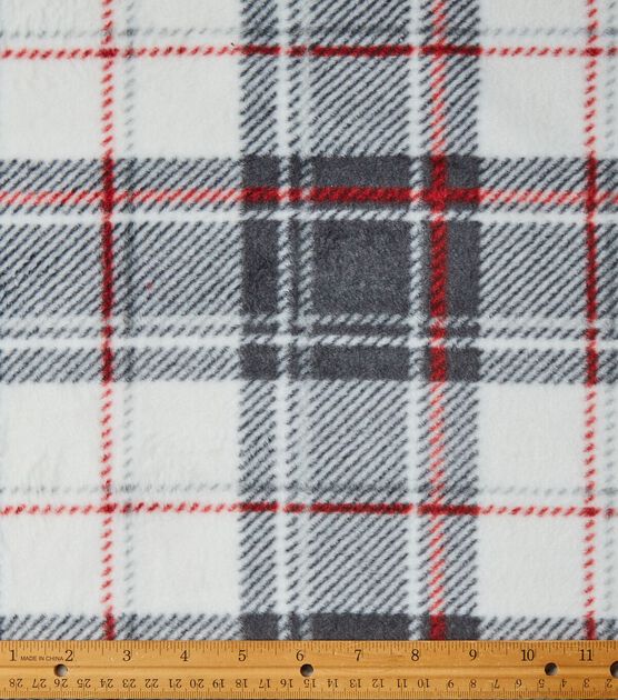 Eddie Bauer Black & White Red Plaid Premium Fleece Fabric, , hi-res, image 2