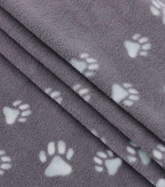 White Paws on Gray Anti Pill Fleece Fabric, , hi-res, image 2