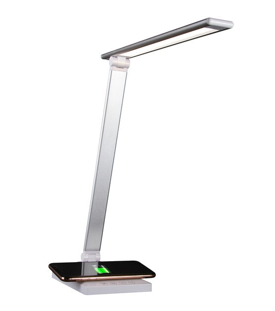 OttLite LED Desk Organizer Lamp with Wireless Charging Stand, White 