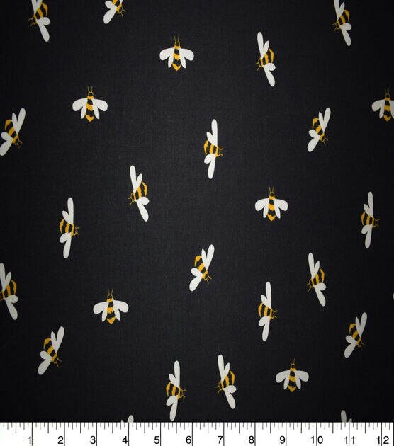 Bees on Black Quilt Cotton Fabric by Quilter's Showcase