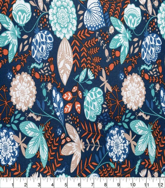 Floral on Blue Wing Quilt Cotton Fabric by Quilter's Showcase