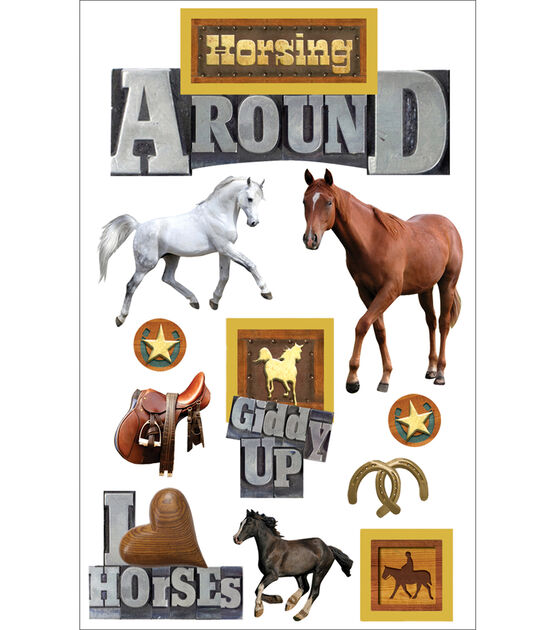 Paper House 10 pk 3D Stickers Horsing Around, , hi-res, image 3