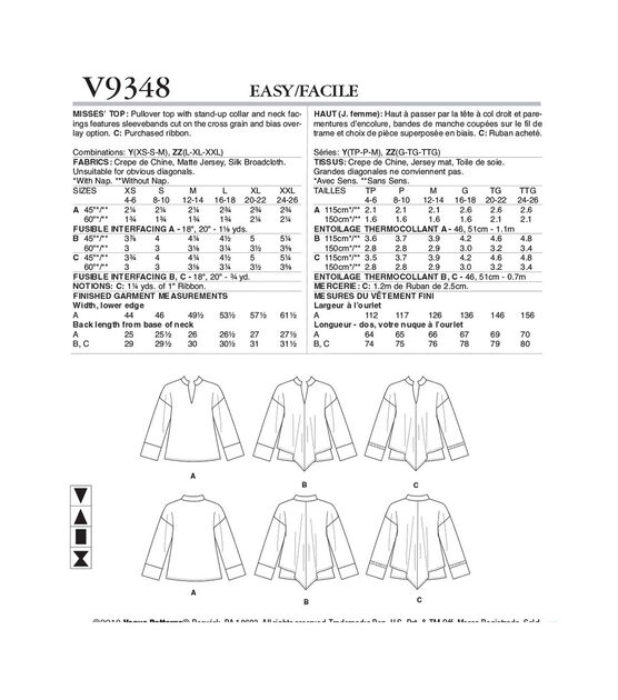 Vogue V9348 Size XS to M Misses Top Sewing Pattern, , hi-res, image 2