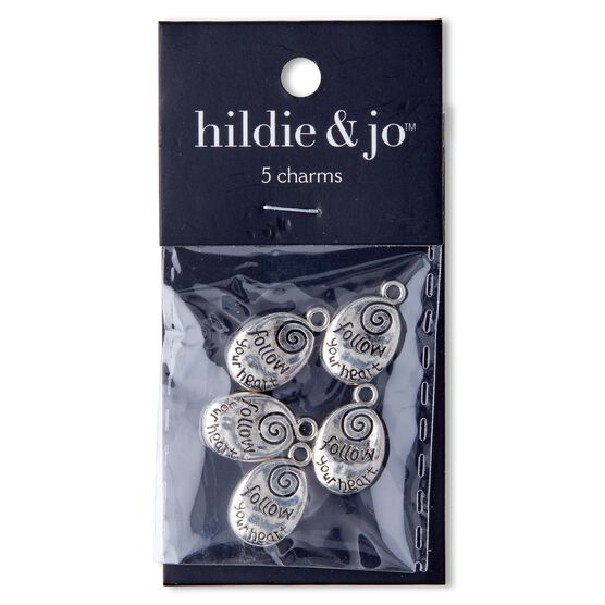 1" Silver Follow Your Heart Cast Metal Charms 5pk by hildie & jo