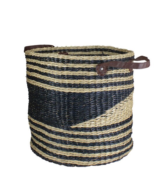 Northlight 15" Beige & Black Woven Seagrass Basket With Handles, , hi-res, image 3