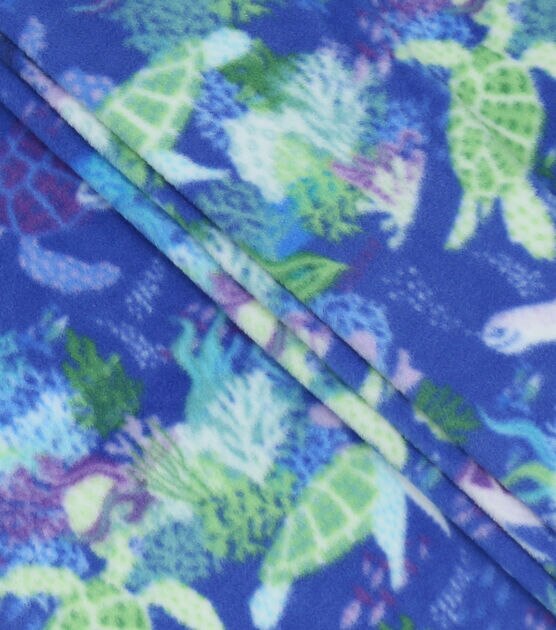 Swimming Turtles on Blue Anti Pill Fleece Fabric, , hi-res, image 2