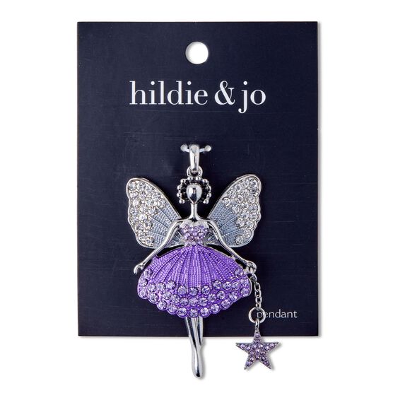3" x 1.5" Silver & Purple Fairy Pendant by hildie & jo