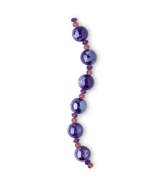 19mm Dark Purple & White Round Ceramic Shiny Bead Strand by hildie & jo, , hi-res, image 2