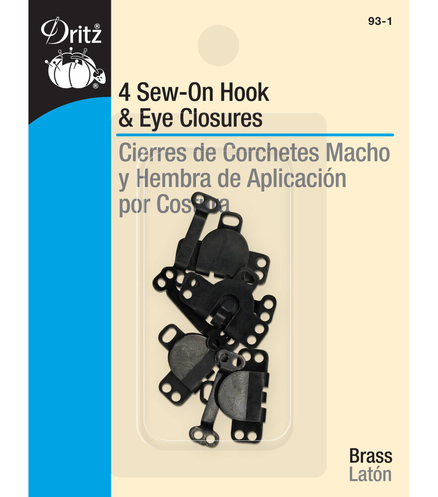 Dritz Sew-On Hook & Eye Closures, 4 pc, Black & Nickel, Black, swatch