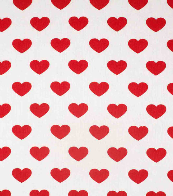 Big Red Hearts On White Valentine's Day Cotton Fabric