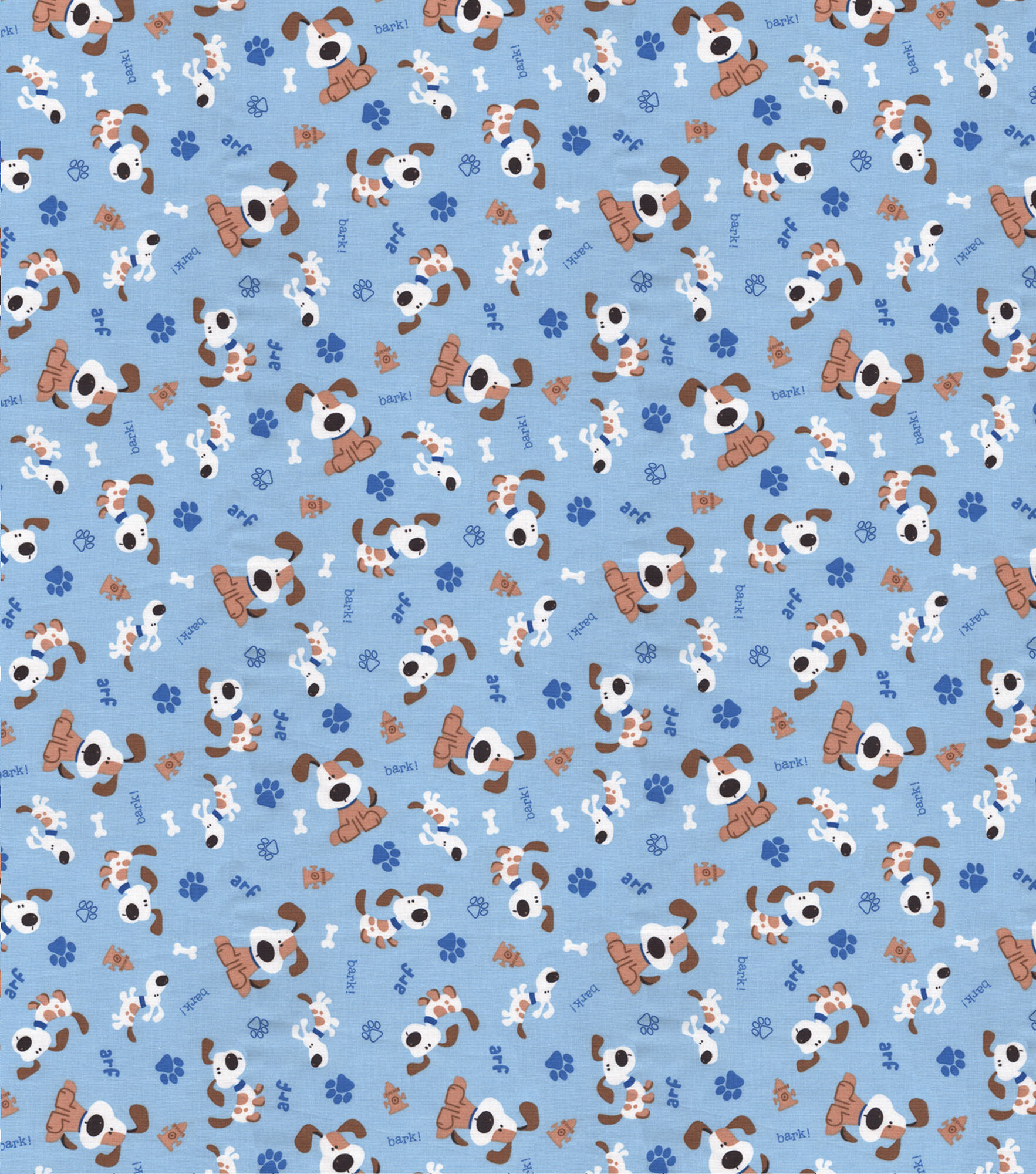 Dog Barking Novelty Cotton Fabric, Blue, hi-res
