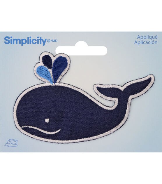 Simplicity 3.5" Embroidered Whale Iron On Patch