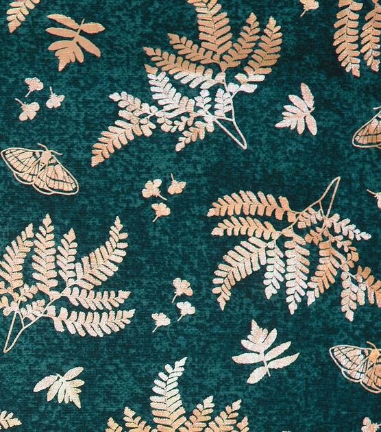 Metallic Ferns Cotton Canvas Fabric