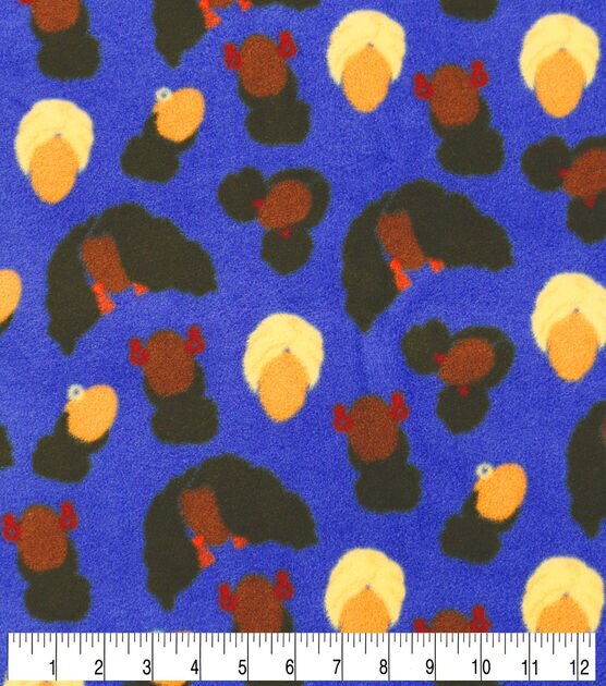 Black History Month Faces on Blue Anti Pill Fleece Fabric, , hi-res, image 3