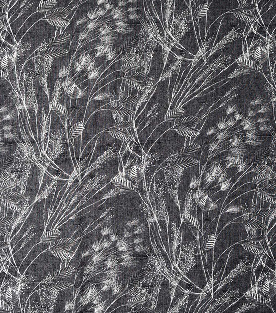 Gray Feathery Plants on Black Quilt Cotton Fabric by Keepsake Calico