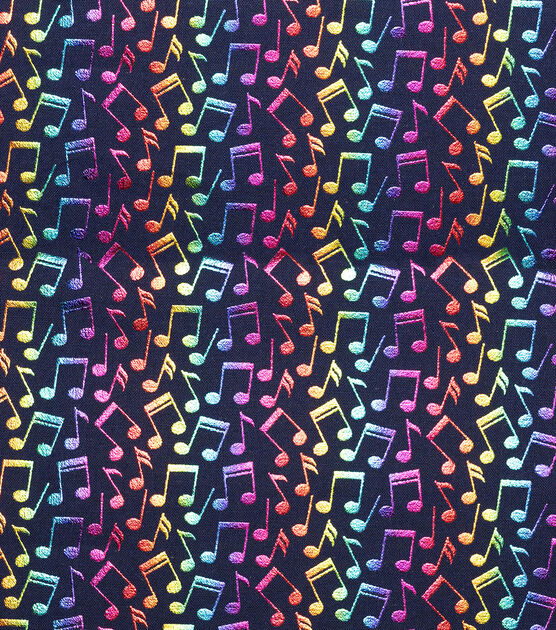 Bright Music Notes Novelty Foil Cotton Fabric