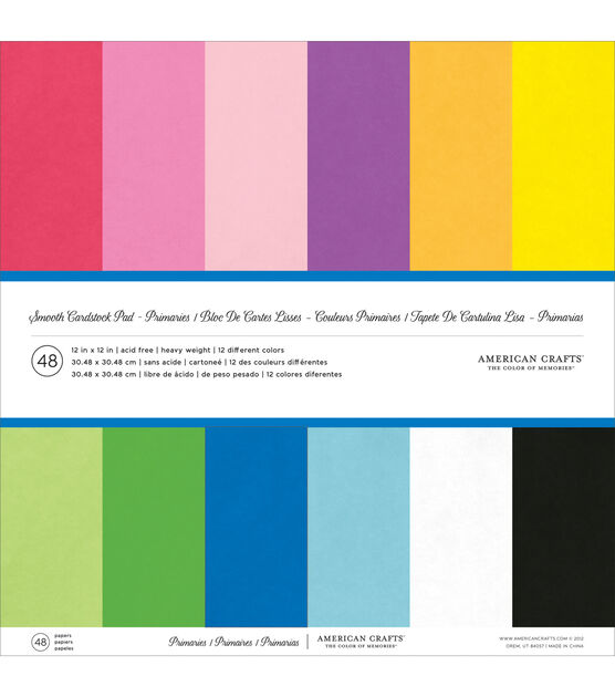 American Crafts Smooth Cardstock Pack 12"X12" 48 Pkg