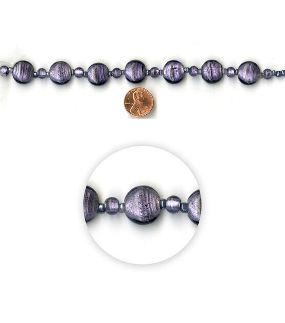 7" Purple Flat Round Foiled Glass Strung Beads by hildie & jo