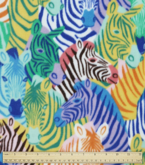 Multi Packed Zebras Anti Pill Fleece Fabric, , hi-res, image 3