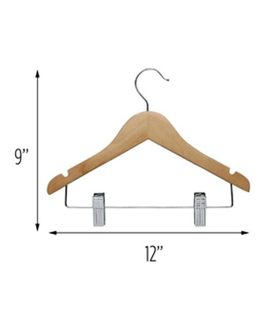Honey Can Do 12" x 9" Kids Wood Shirt Hangers With Clips 10pk, , hi-res, image 4
