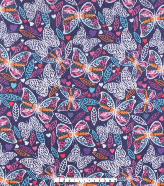 Butterfly Outlines on Purple Anti Pill Fleece Fabric, , hi-res, image 4