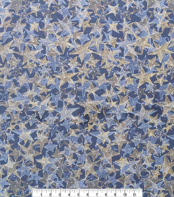 Celestial Stars on Blue Quilt Metallic Cotton Fabric by Keepsake Calico, , hi-res, image 2