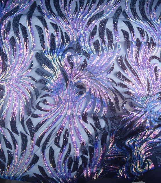 Iridescent Sequin Burst On Mesh Fabric, , hi-res, image 5
